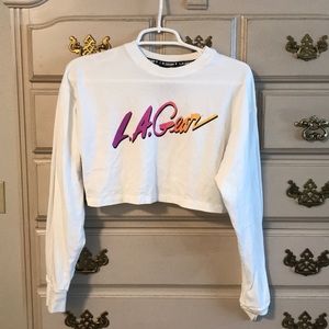 LA Gear white long sleeved crop top